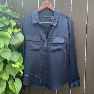 💵📉 Ivanka Trump Size L Deep Blue Two-Button Silk Pajama style blouse